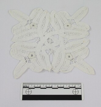 Haeusler Collection Handmade Broderie Anglaise Doily c.1920s with 10cm scale