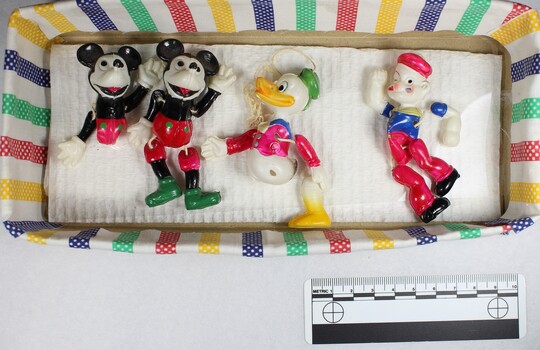 Haeusler Collection Walt Disney celluloid figurines with moving parts c.1930s, with 10cm scale.