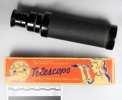 Haeusler Collection Telescope, German made c.1900s with packaging box, pictured with 10cm scale