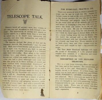 Interior front pages of Haeusler Collection Telescope booklet, title reads "TELESCOPE TALK"