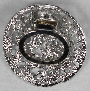 Reverse of Silver toned Floral Design Scarf Clip from the Sarah Coventry Jewellery Range c. 1970s-1980s