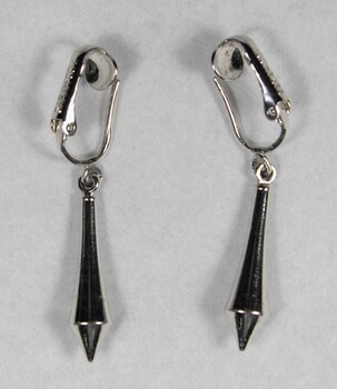 Silver toned Drop Shape Clip on Earrings from the Sarah Coventry Jewellery Range c. 1970s-1980s