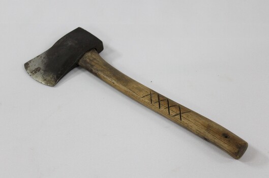 Haeusler Collection Wooden Axe c. early 1900s, wooden handle with engraved crosses