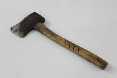 Haeusler Collection Wooden Axe c. early 1900s, wooden handle with engraved crosses