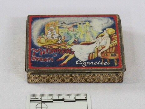 Haeusler Collection Mid-Century 'Miranda's Dream Cigarettes' Tobacco Tin with 5cm scale