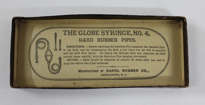Haeusler Collection Hard Rubber Pipe Syringe Box, interior of lid