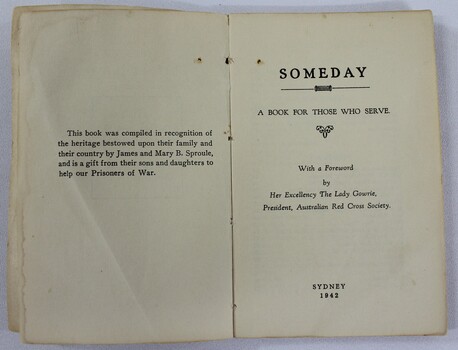 Front pages of booklet, showing title, purpose of publication, place and date of publication