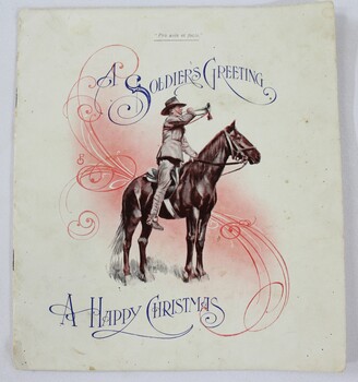 Front cover of booklet with an illustration of a soldier. 