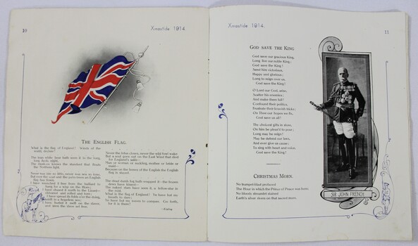 Interior pages showing song lyrics and illustration of a Union Jack