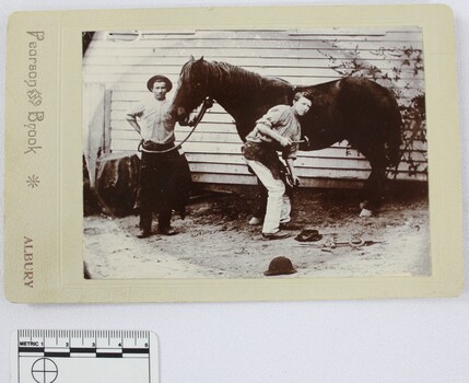 Haeusler Collection Photograph of Two Men with a Horse c. late 1800s with 5cm scale