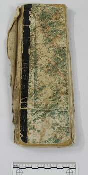 Haeusler Collection Farm Ledger c. 1883-1888 front cover with 10cm scale