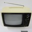 View of the Sanyo colour televison from above with a black and white 10 cm scale in the front.