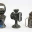 Three metal and glass Signal lamps.