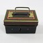 Chad Valley Money Tin c. 1930s-1950s, small black tin with handle and coin slot on lid