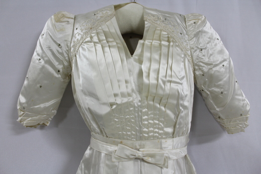 A close up of the bodice of the dress