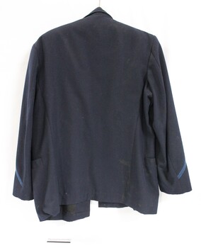 Back of a blue/grey Victorian Railways jacket.