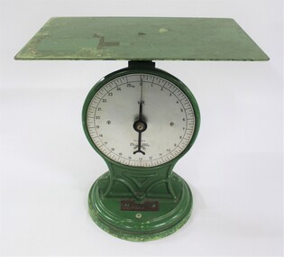 Front view of the green painted cast iron scales.