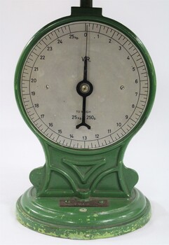 Front of the green painted cast iron scales.
