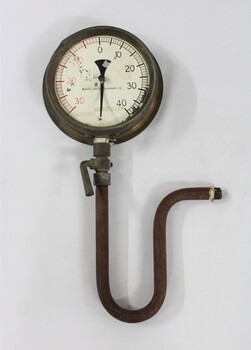 Water pump pressure gauge with a U-shaped pipe and lever.