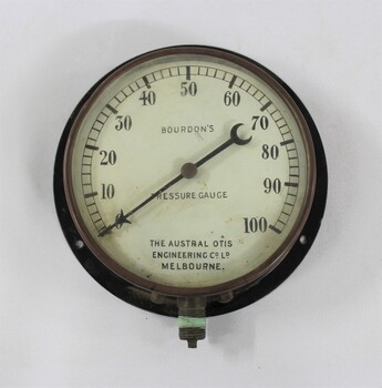 Metal and glass water pump pressure gauge.