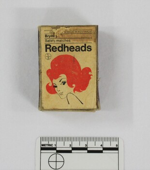 Redhead Matches Box Mid-Century c. mid-twentieth century with 5cm scale
