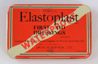 A red Elastoplast dressing tin