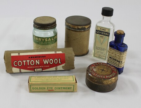 A number of medical items including cotton wool, ointments and medicine bottles