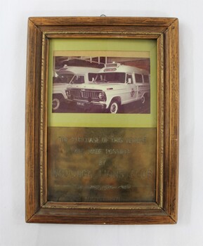 Framed ambulance service plaque