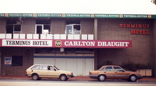 High Street view of Terminus Hotel after fire