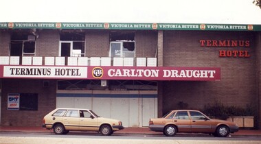 High Street view of Terminus Hotel after fire