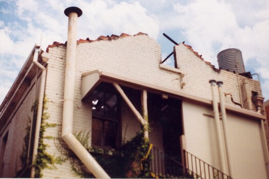 Southern wing of the Terminus Hotel after fire showing damage to the building.