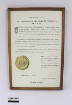 Proclamation of Shire of Wodonga with scale.