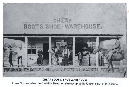 The Franz Gordes Boot and Shoe Emporium showing family members and some customers