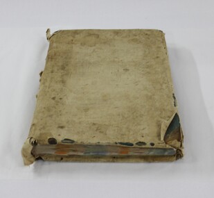 A large minute book with canvas cover attached. Used to record minutes of regular meetings of the Wodonga Benefit Building and Investment Society from 1873 until 1883