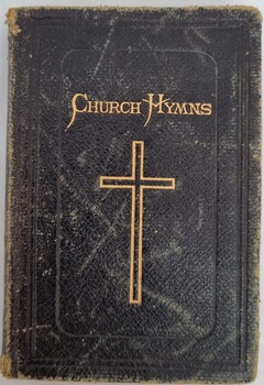 Cover of "Church Hymns" featuring gold lettering and a gold cross.
