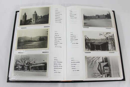 The open photograph album showing images of Wodonga streetscapes 