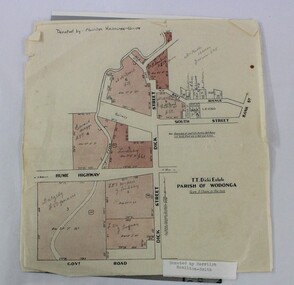 A printed map of a Wodonga subdivision with hand written annotations 