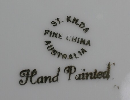 Image of the makers' mark on bottom of plate. St Kilda Fine China, Australia