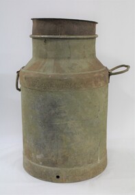 A large metal milk can with handles
