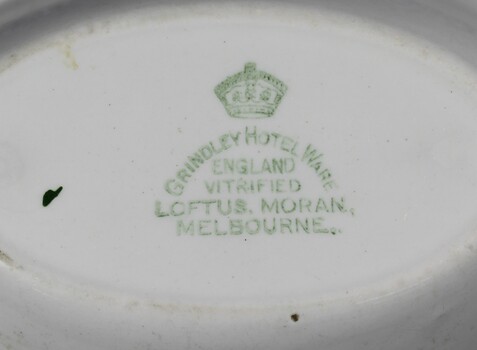 Green makers mark of Grindley Hotel Ware England on underside of bowl