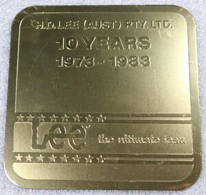 A boxed set of gold coasters with Lee symbol to commemorate 10 years of operation in Albury-Wodonga. 
