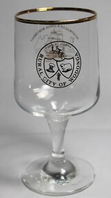 A wine glass showing the logo of the Rural City of Wodonga