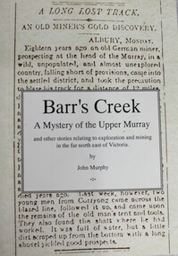 Book - Barr's Creek - A Mystery of the Upper Murray, John Murphy, 1998