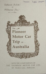 Booklet - The Pioneer Motor Car Trip of Australia, The Thomson Motor Car Ltd, 1900