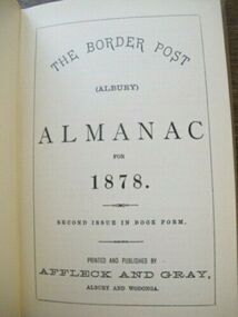 Book - The Border Post Almanac (Albury) for 1878, Library of Australian History, 1979