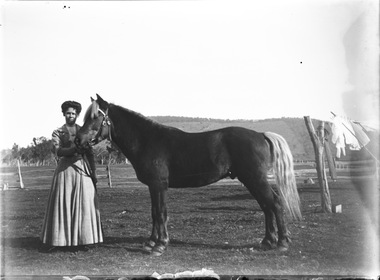 Image of a woman holding a horse