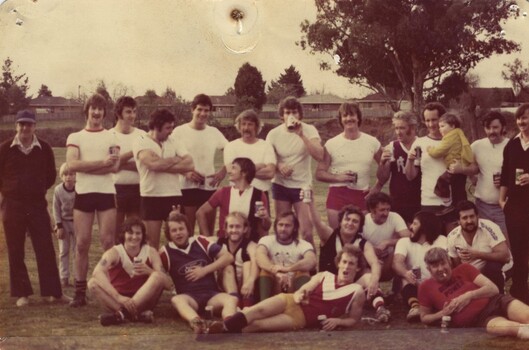 Members of the Wodonga Victorian Railways Institute team versus Melbourne Conductors 1982