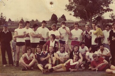 Members of the Wodonga Victorian Railways Institute team versus Melbourne Conductors 1982