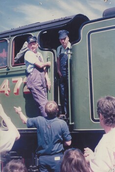 Driver and Fireman-Driver being given instruction on The Flying Scotsman