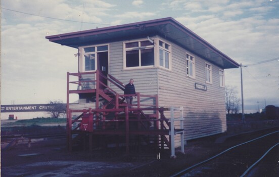 Person descending stairs at Signal Box A in Wodonga